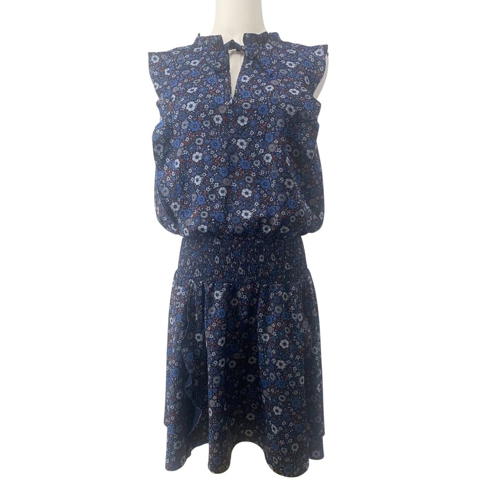 Outerknown Womens Blue Red Floral Mini Dress Sleeveless Elastic Waist Small $228